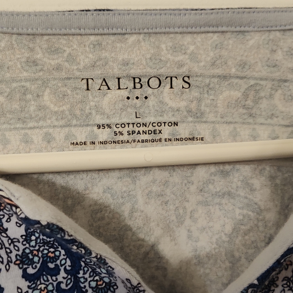 Talbots Women's Top Blouse, Blue Pink Paisley Print, V Neck, 3/4 Sleeve, Size L - Picture 2 of 4